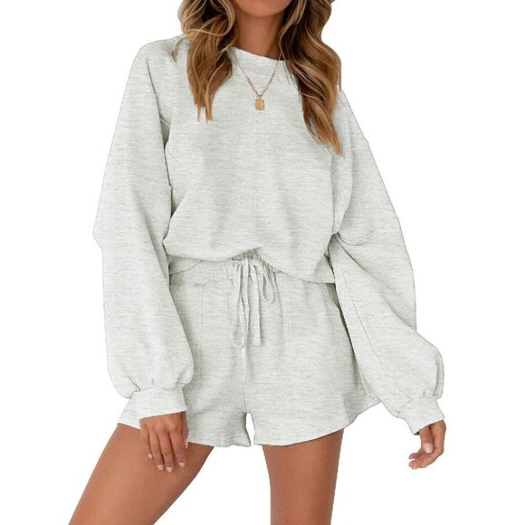 Pants - Oversized Batwing Sleeve Lounge Set Soft Fabric Sweatsuit Top Shorts